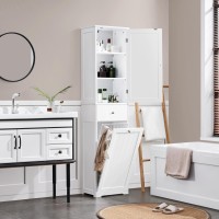 Yaheetech Tall Bathroom Cabinet With Laundry Basket, Tilt-Out Laundry Hamper With Upper Storage Cabinet, White, 71