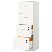 Dwvo 4-Drawer File Cabinet With Lock, Filing Cabinet For Letter A4-Sized Files, Upgraded, White