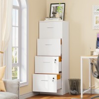 Dwvo 4-Drawer File Cabinet With Lock, Filing Cabinet For Letter A4-Sized Files, Upgraded, White