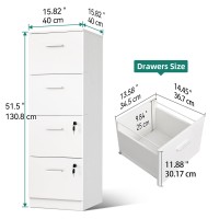 Dwvo 4-Drawer File Cabinet With Lock, Filing Cabinet For Letter A4-Sized Files, Upgraded, White