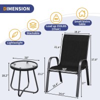 Amopatio 3 Piece Patio Set  Outdoor Stackable Dinging Chairs For All Weather  Breathable Garden Outdoor Furniture For Backyard Deck  Black