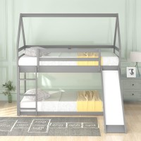 Manystars Twin Size Bunk House Bed With Slide And Ladder,Gray