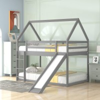 Manystars Twin Size Bunk House Bed With Slide And Ladder,Gray