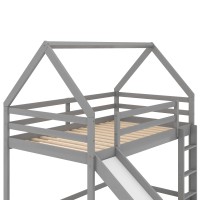 Manystars Twin Size Bunk House Bed With Slide And Ladder,Gray