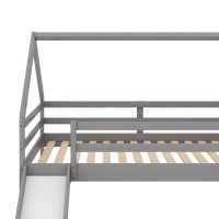 Manystars Twin Size Bunk House Bed With Slide And Ladder,Gray