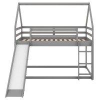 Manystars Twin Size Bunk House Bed With Slide And Ladder,Gray