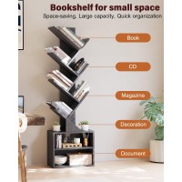 Sunmory 6 Tier Tree Bookshelf Small Bookcase With Storage Cabinet Modern Narrow Bookshelves Organizer Floor Standing Book She