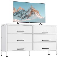 Wlive Wide Fabric Dresser 6 Drawer Dresser Tv Stand For 68 Tv Dressers Bedroom Furniture Large Storage Tower Unit With Fabri