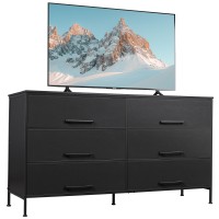 Wlive Wide Fabric Dresser 6 Drawer Dresser Tv Stand For 68 Tv Dressers Bedroom Furniture Large Storage Tower Unit With Fabri