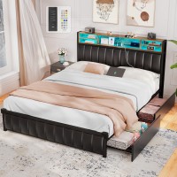 Alohappy Queen Bed Frame With 4 Storage Drawers And Bookcase Headboard Upholstered Platform Bed Frame Queen With Usbc Usb Ch