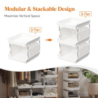 Lifewit Plastic Stackable Storage Baskets 3 Tier Stacking Bins For Closet Wardrobe Playroom Kitchen And Pantry Organization