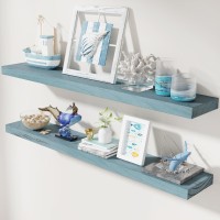 Wood Floating Shelves 48 Inch Floating Shelf Set Of 2 Rustic Blue Wood Wall Mounted Shelves For Display Storage Living Room