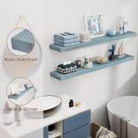 Wood Floating Shelves 48 Inch Floating Shelf Set Of 2 Rustic Blue Wood Wall Mounted Shelves For Display Storage Living Room