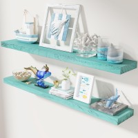 Wood Floating Shelves 48 Inch Floating Shelf Set Of 2 Rustic Blue Wood Wall Shelves For Display Storage Living Room Bedroom