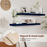 Dark Blue Floating Shelves 36 Inch Solid Wooden Wall Shelves Set Of 2 Rustic Floating Wall Shelves For Decor Storage For Liv