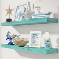 Wood Floating Shelves For Wall Rustic Blue 36 Inch Floating Shelves Set Of 2 Solid Wood Wall Shelves For Living Room Bedroom H