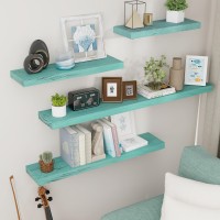 Wood Floating Shelves For Wall Rustic Blue 36 Inch Floating Shelves Set Of 2 Solid Wood Wall Shelves For Living Room Bedroom H