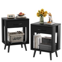 Gyiiyuo Nightstands Set Of 2 With Fabric Storage Drawer And Open Wood Shelf Side Table With Storage For Bedroom Night Stand Wi