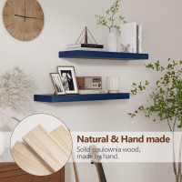 Dark Blue Floating Shelves 24 Inch Solid Wooden Wall Shelves Set Of 2 Rustic Floating Wall Shelves For Decor Storage For Liv