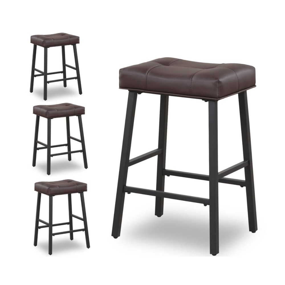 Kairuituch Bar Stools Set Of 4 Kitchen Counter Height Barstools With Faux Leather Seat Padding Bar Stool For Kitchen Counter Is