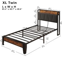 Likimio Twin Xl Bed Frames Storage Headboard With Charging Station Solid And Stable Noise Free No Box Spring Needed Easy As