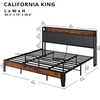 Likimio California King Bed Frames, Storage Headboard With Charging Station, Solid And Stable, Noise Free, No Box Spring Needed, Easy Assembly