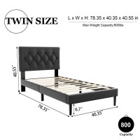 Haoara Twin Size Platform Bed Frame With Upholstered Button Tufted Headboard Mattress Foundation With Wooden Slat Support Nois