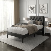 Haoara Twin Size Platform Bed Frame With Upholstered Button Tufted Headboard Mattress Foundation With Wooden Slat Support Nois