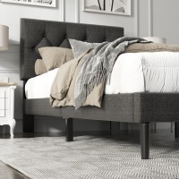 Haoara Twin Size Platform Bed Frame With Upholstered Button Tufted Headboard Mattress Foundation With Wooden Slat Support Nois