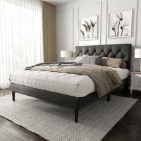 Haoara Full Size Platform Bed Frame With Upholstered Button Tufted Headboard Mattress Foundation With Wooden Slat Support Nois