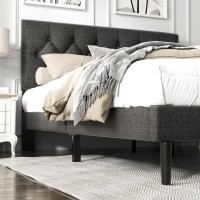 Haoara Full Size Platform Bed Frame With Upholstered Button Tufted Headboard Mattress Foundation With Wooden Slat Support Nois