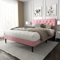 Haoara Queen Size Platform Bed Frame With Upholstered Button Tufted Headboard Mattress Foundation With Wooden Slat Support Noi