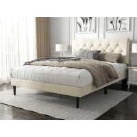 Haoara Queen Size Platform Bed Frame With Upholstered Button Tufted Headboard Mattress Foundation With Wooden Slat Support Noi