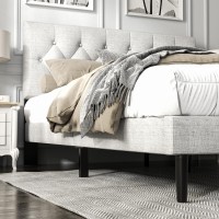 Haoara Full Size Platform Bed Frame With Upholstered Button Tufted Headboard Mattress Foundation With Wooden Slat Support Nois