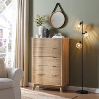 T4Tream Fluted 5 Drawers Dresser 48 Tall Modern Chest Of Drawers With Faux Marble Top Curved Profile Design Wood Drawer Org