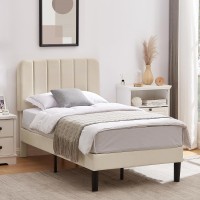 Vecelo Twin Size Upholstered Bed Frame With Adjustable Headboard Velvet Platform Bedframe Mattress Foundation Strong Wood Slat