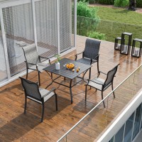 Udpatio Patio Dining Chairs Set Of 4  Outdoor Textilene Dining Chairs With High Back  Deck Chairs With Armrest  Metal Frame For Lawn Garden Backyard  Dark Grey