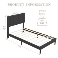 Flolinda Twin Size Bed Frame With Velvet Upholstered Headboard Wooden Slat Support Extend Mattress Life Modern Platform Bed Fr