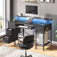 Seventable Computer Desk 472 With Led Lights Power Outlets Home Office Desk With 4 Drawers Writing Desk With Keyboard Tra