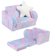 Momcaywex Toddler Couch 2In1 Toddler Soft Couch Fold Out With Star Pillow Convertible Sofa To Lounger For Girls And Boys Pi