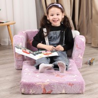 Momcaywex Butterfly Glow In The Dark Toddler Couch 2In1 Toddler Soft Couch Fold Out With Star Pillow Convertible Sofa To Lou