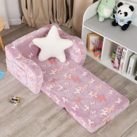 Momcaywex Butterfly Glow In The Dark Toddler Couch 2In1 Toddler Soft Couch Fold Out With Star Pillow Convertible Sofa To Lou