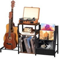 Lelelinky Record Player Stand Adjustable Guitar Stand For Acoustic Guitar Electric Guitar Bass Turntable Stand With Vinyl Di