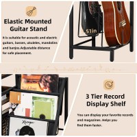 Lelelinky Record Player Stand Adjustable Guitar Stand For Acoustic Guitar Electric Guitar Bass Turntable Stand With Vinyl Di