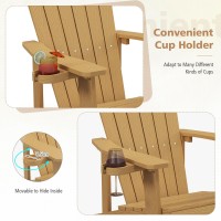 Oralner Outdoor Adirondack Chair With Cup Holder, Plastic Resin Outdoor Deck Chair, 380 Lbs Capacity, For Patio, Backyard, Porch, Balcony, Poolside, Garden, Lawn, Firepit (4, Coffee)