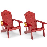 Oralner Outdoor Adirondack Chair With Cup Holder, Plastic Resin Outdoor Deck Chair, 380 Lbs Capacity, For Patio, Backyard, Porch, Balcony, Poolside, Garden, Lawn, Firepit (2, Red)