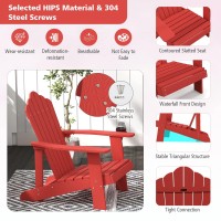 Oralner Outdoor Adirondack Chair With Cup Holder, Plastic Resin Outdoor Deck Chair, 380 Lbs Capacity, For Patio, Backyard, Porch, Balcony, Poolside, Garden, Lawn, Firepit (4, Red)