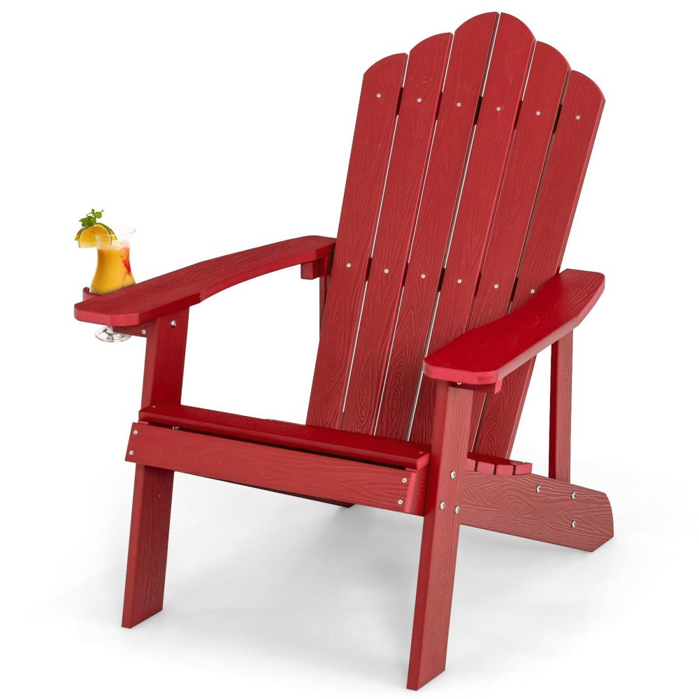 Oralner Outdoor Adirondack Chair With Cup Holder, Plastic Resin Outdoor Deck Chair, 380 Lbs Capacity, For Patio, Backyard, Porch, Balcony, Poolside, Garden, Lawn, Firepit (1, Red)