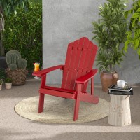 Oralner Outdoor Adirondack Chair With Cup Holder, Plastic Resin Outdoor Deck Chair, 380 Lbs Capacity, For Patio, Backyard, Porch, Balcony, Poolside, Garden, Lawn, Firepit (1, Red)