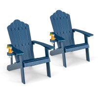 Oralner Outdoor Adirondack Chair With Cup Holder, Plastic Resin Outdoor Deck Chair, 380 Lbs Capacity, For Patio, Backyard, Porch, Balcony, Poolside, Garden, Lawn, Firepit (2, Navy Blue)